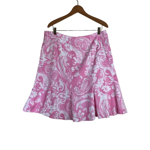 Chaps Dresses & Skirts - CHAPS Pink/White Abstract Floral Skirt Size 14 Cotton With Cotton Lining Gored